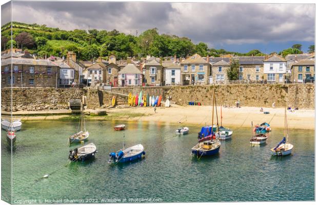 The harbour and beach in Mousehole, Cornwall Canvas Print by Michael Shannon