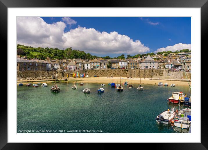 Boats moored in Mousehole harbour, Cornwall Framed Mounted Print by Michael Shannon
