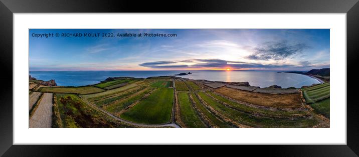 Worms Head , Rhossili and Llangenith Panorama Framed Mounted Print by RICHARD MOULT