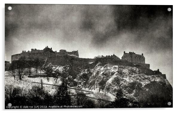 Edinburgh Castle in winter storm Acrylic by dale rys (LP)