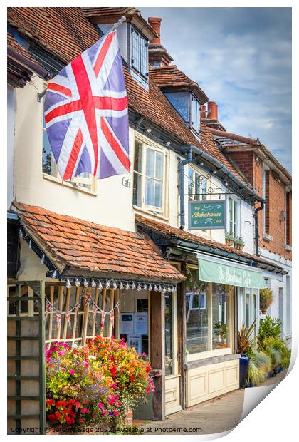 Patriotic Union Flag Flying Above a Beautiful Flor Print by Jeremy Sage