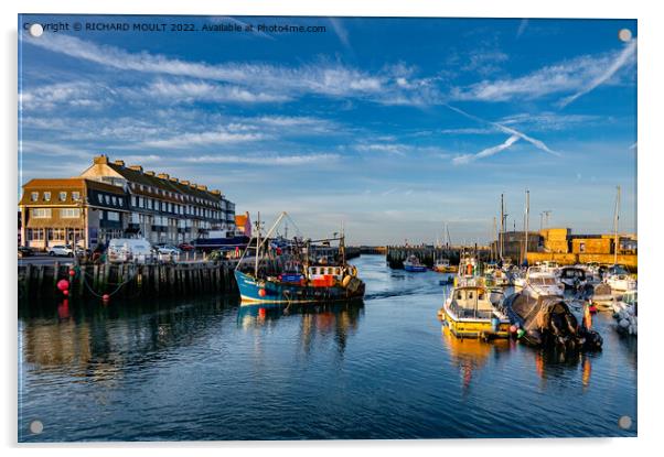 West Bay harbour in Dorset Acrylic by RICHARD MOULT
