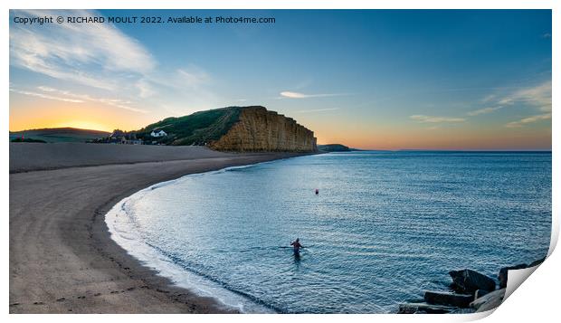 Dawn Swim at West Bay in Dorset Print by RICHARD MOULT