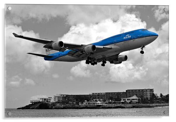 KLM Boeing747 at Sint Maarten  Acrylic by Allan Durward Photography
