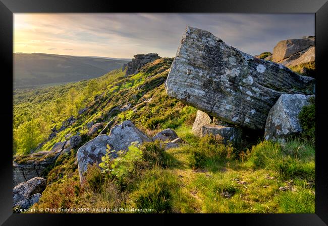 Last light at Curbar Edge Framed Print by Chris Drabble