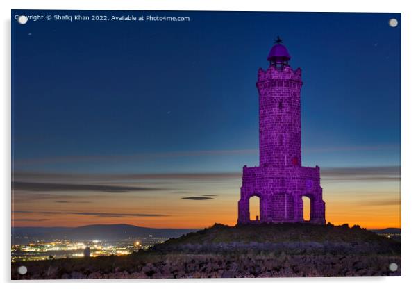 Darwen/Jubilee Tower, Lancashire - Light Paintied in Purple for HM the Queen Acrylic by Shafiq Khan