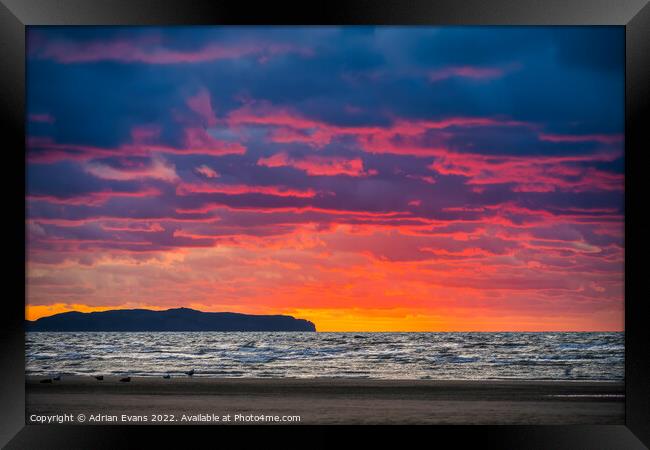 Ocean Sunset Wales  Framed Print by Adrian Evans