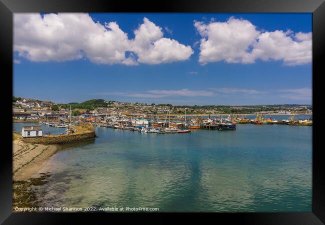 Sunny summer's day, Newlyn Harbour, Cornwall Framed Print by Michael Shannon