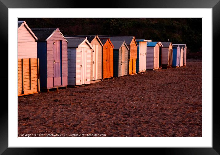 Beach Huts On Teignmouth's Back Beach At Sunset Framed Mounted Print by Peter Greenway