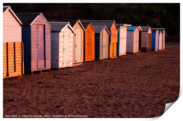 Beach Huts On Teignmouth's Back Beach At Sunset Print by Peter Greenway