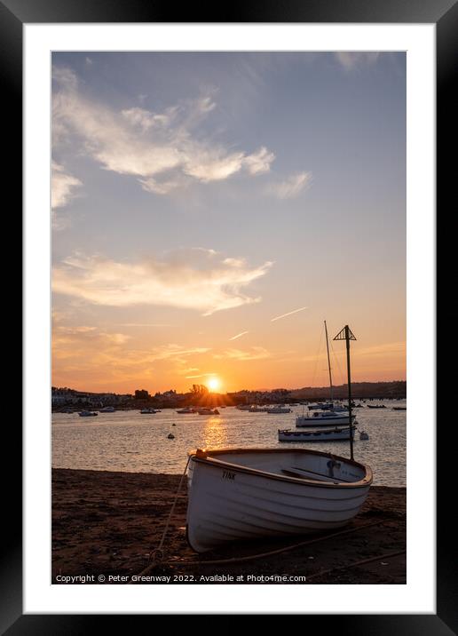 Rowing Gig Moored On Teignmouth's Back Beach At Sunset Framed Mounted Print by Peter Greenway