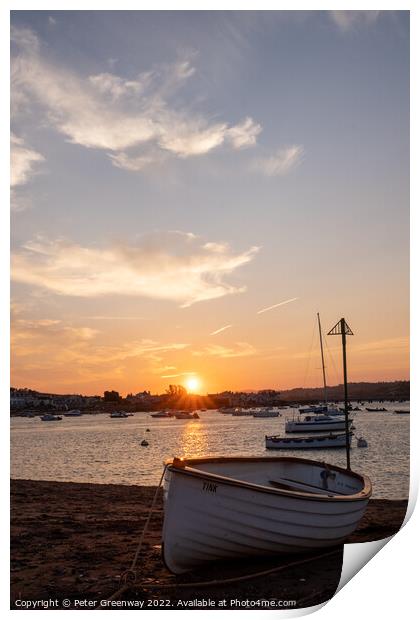 Rowing Gig Moored On Teignmouth's Back Beach At Sunset Print by Peter Greenway