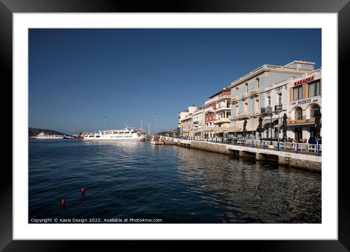 Agios Nikolaos Harbour, Isle of Crete, Greece Framed Mounted Print by Kasia Design