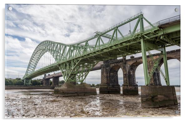 Runcorn Bridges at low tide Acrylic by Jason Wells