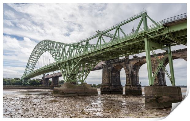 Runcorn Bridges at low tide Print by Jason Wells