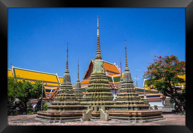 Stupas, Wat Pho, Bangkok, Thailand Framed Print by Kevin Hellon
