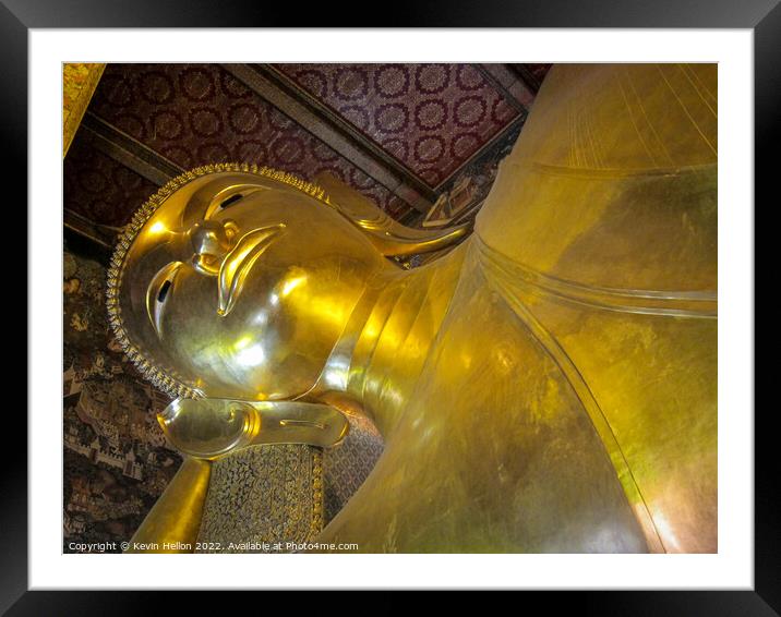 Buddha image, Wat Pho, Bangkok, Thailand Framed Mounted Print by Kevin Hellon