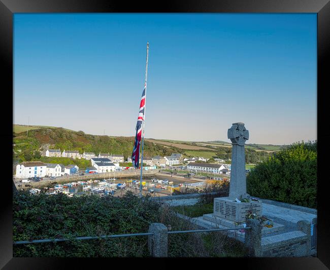 Porthleven Cornwall on the morning of the Queens state funeral,  Framed Print by kathy white