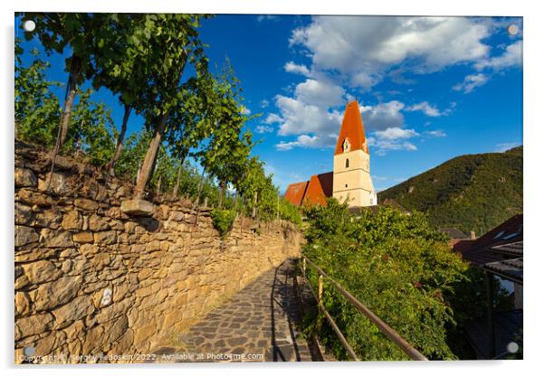 Church in Weissenkirchen in der Wachau - little town in Danube valley. Wachau. Lower Austria Acrylic by Sergey Fedoskin