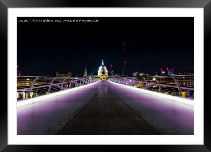 London St Paul's Cathedral over Millennium Bridge Framed Mounted Print by mick gibbons