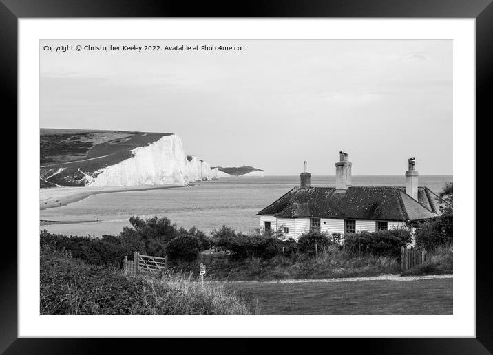 Seven Sisters Cliffs in black and white Framed Mounted Print by Christopher Keeley