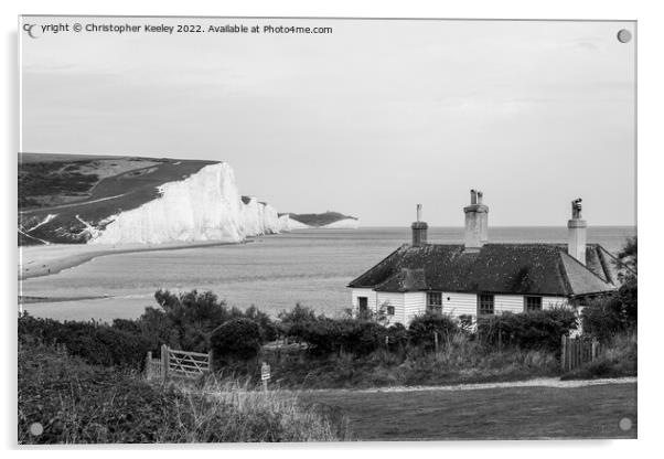 Seven Sisters Cliffs in black and white Acrylic by Christopher Keeley