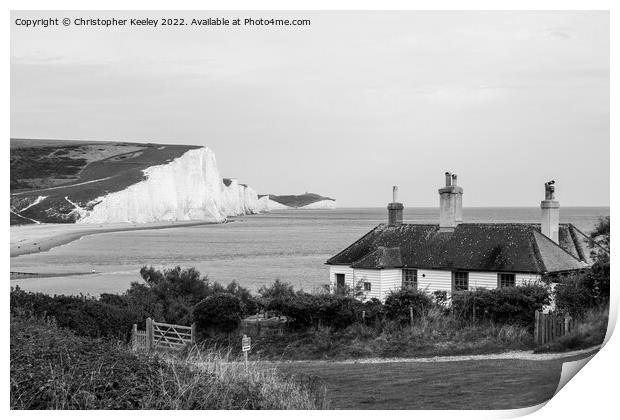 Seven Sisters Cliffs in black and white Print by Christopher Keeley