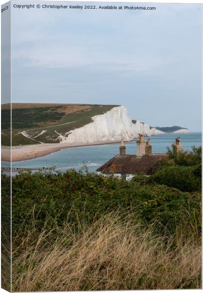 Seven Sisters Cliffs and coastguard cottages Canvas Print by Christopher Keeley