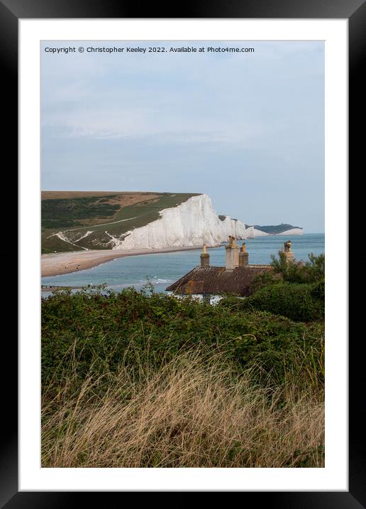 Seven Sisters Cliffs and coastguard cottages Framed Mounted Print by Christopher Keeley