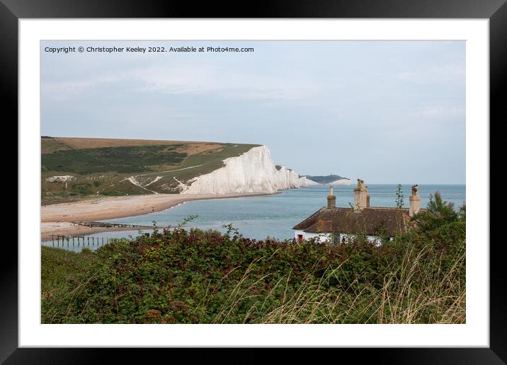 Coastguard cottages and Seven Sisters Cliffs Framed Mounted Print by Christopher Keeley