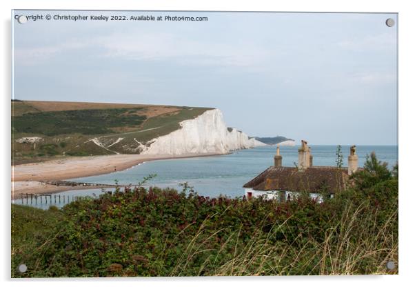 Coastguard cottages and Seven Sisters Cliffs Acrylic by Christopher Keeley