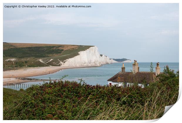 Coastguard cottages and Seven Sisters Cliffs Print by Christopher Keeley