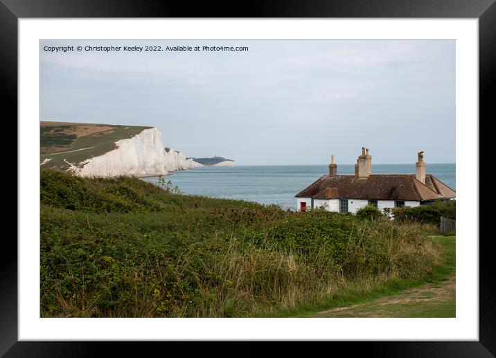 Seven Sisters Cliffs and coastguard cottages Framed Mounted Print by Christopher Keeley