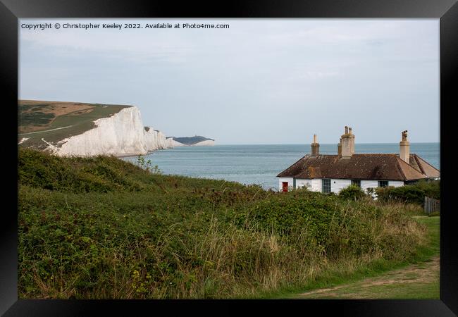Seven Sisters Cliffs and coastguard cottages Framed Print by Christopher Keeley