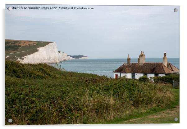 Seven Sisters Cliffs and coastguard cottages Acrylic by Christopher Keeley