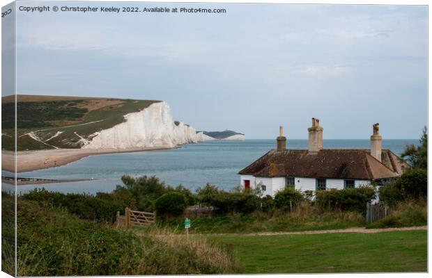 Seven Sisters Cliffs coastguard cottages Canvas Print by Christopher Keeley