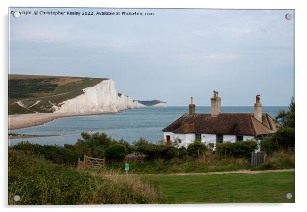 Seven Sisters Cliffs coastguard cottages Acrylic by Christopher Keeley