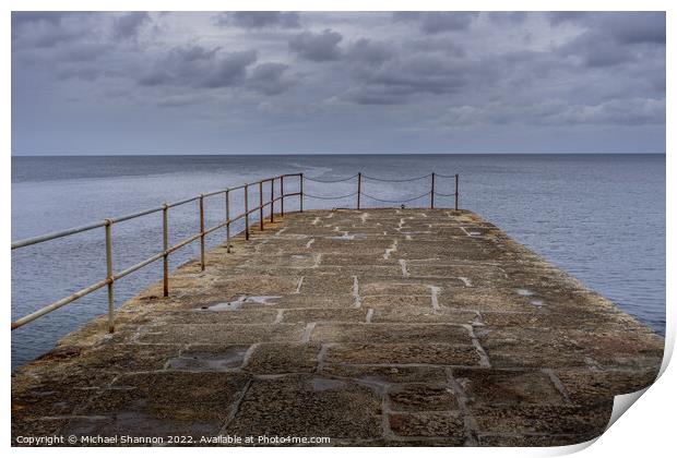 Looking out to sea from the stone pier at Porthlev Print by Michael Shannon