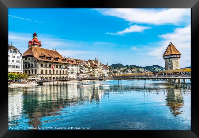 Chapel Wooden Covered Bridge Inner Harbor Lucerne Switzerland Framed Print by William Perry