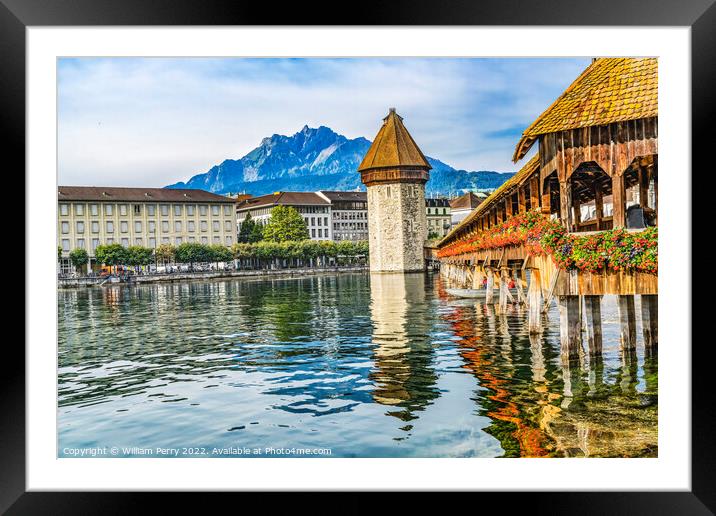 Chapel Wooden Covered Bridge Inner Harbor Lucerne Switzerland Framed Mounted Print by William Perry