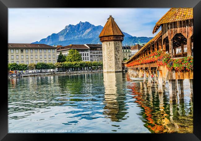 Chapel Wooden Covered Bridge Inner Harbor Lucerne Switzerland Framed Print by William Perry