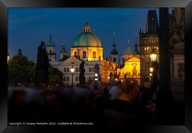 View of the Charles Bridge in Prague (Karluv Most - in czech) at sunset, Czech Republic. Framed Print by Sergey Fedoskin