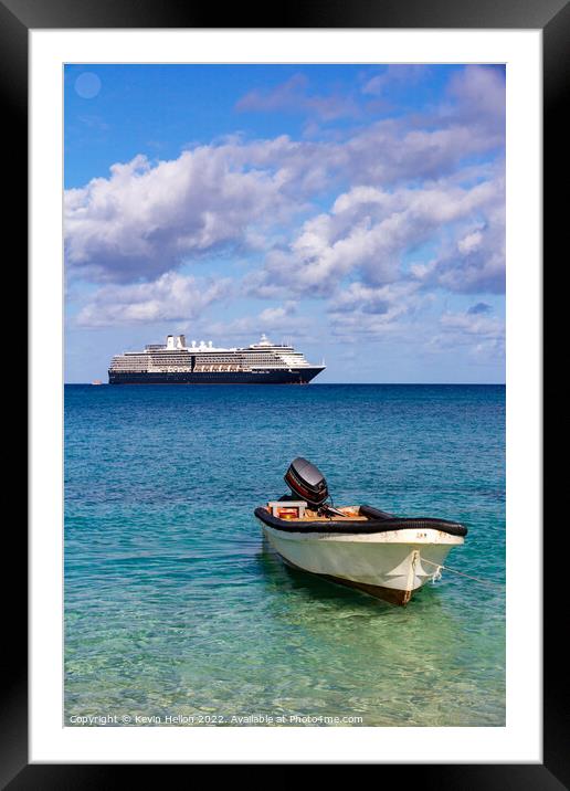 Small boat moored off Dravuni Island, Framed Mounted Print by Kevin Hellon