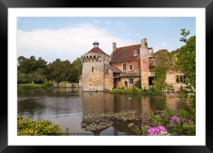 Castle, half ruined, by lake Framed Mounted Print by Sally Wallis
