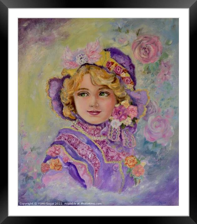 Yumi Sugai.A girl in a purple flower hat. Framed Mounted Print by Yumi Sugai