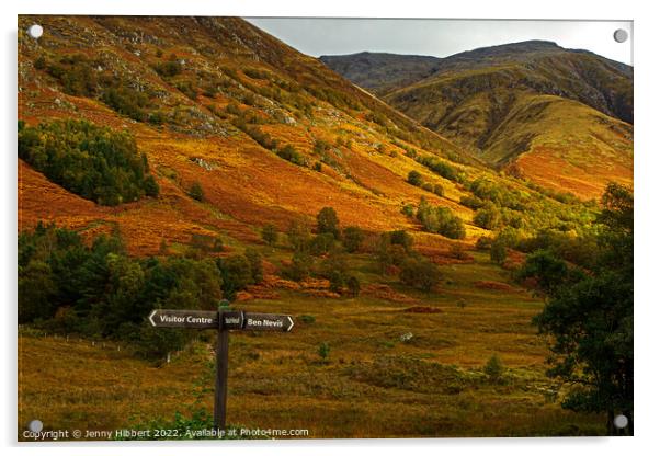 Directions to Ben Nevis in Glen Nevis Acrylic by Jenny Hibbert