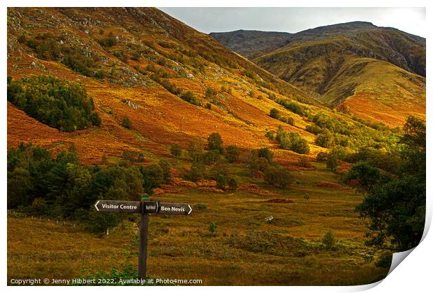 Directions to Ben Nevis in Glen Nevis Print by Jenny Hibbert