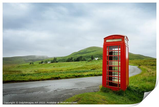 Phone box , Isle of Skye, Scotland Print by Delphimages Art