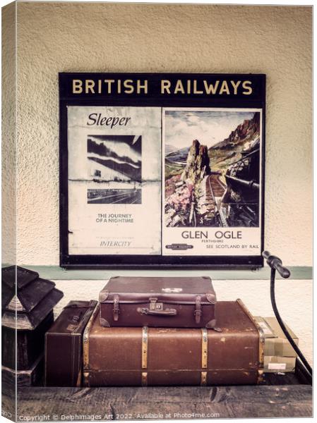 Vintage suitcases and old british railways travel  Canvas Print by Delphimages Art