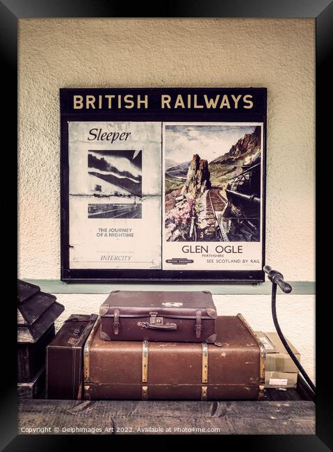 Vintage suitcases and old british railways travel  Framed Print by Delphimages Art